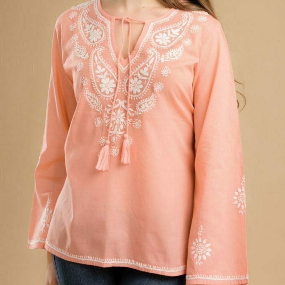 Cotton Hand Embroidered Tunic Chikankari Style